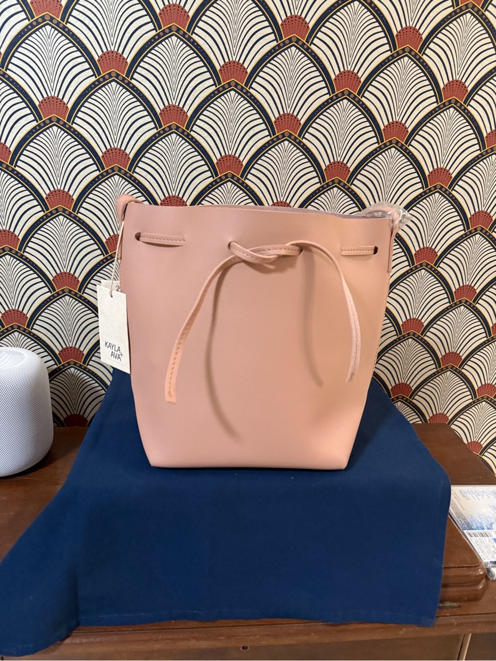 NWT Kayla + Ava Dusty Rose Vegan Leather Bow Tie Bucket Bag